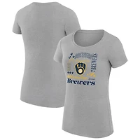 Women's G-III 4Her by Carl Banks Heather Gray Milwaukee Brewers Super-Slim Fit Lightweight Collage Team Graphic Crew Neck T-Shirt