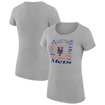 Women's G-III 4Her by Carl Banks Heather Gray New York Mets Super-Slim Fit Lightweight Collage Team Graphic Crew Neck T-Shirt