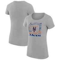 Women's G-III 4Her by Carl Banks Heather Gray New York Mets Super-Slim Fit Lightweight Collage Team Graphic Crew Neck T-Shirt