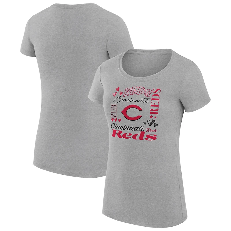 Women's G-III 4Her by Carl Banks Heather Gray Cincinnati Reds Super-Slim Fit Lightweight Collage Team Graphic Crew Neck T-Shirt
