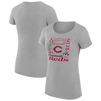 Women's G-III 4Her by Carl Banks Heather Gray Cincinnati Reds Super-Slim Fit Lightweight Collage Team Graphic Crew Neck T-Shirt