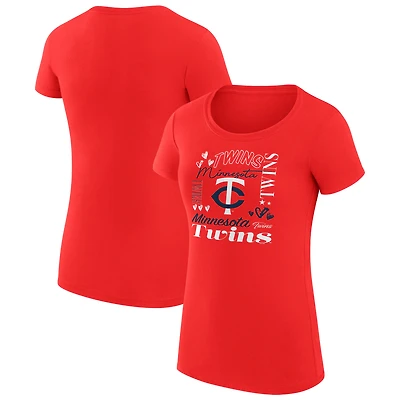 Women's G-III 4Her by Carl Banks Red Minnesota Twins Super-Slim Fit Lightweight Collage Team Graphic Crew Neck T-Shirt