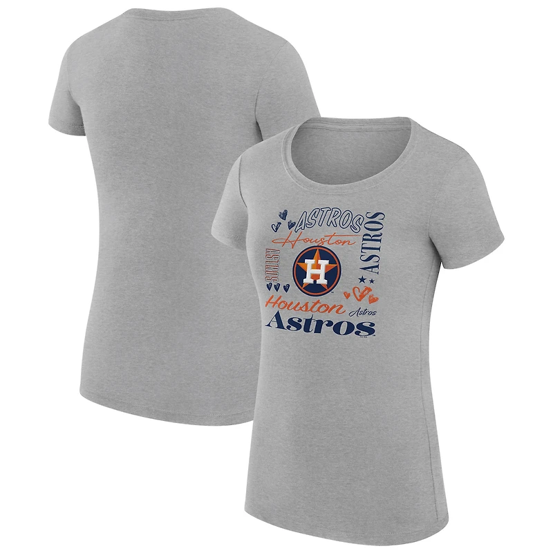 Women's G-III 4Her by Carl Banks Heather Gray Houston Astros Super-Slim Fit Lightweight Collage Team Graphic Crew Neck T-Shirt
