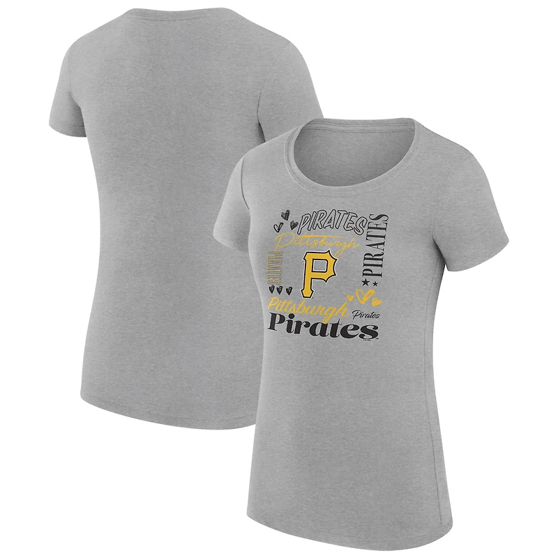 Women's G-III 4Her by Carl Banks Heather Gray Pittsburgh Pirates Super-Slim Fit Lightweight Collage Team Graphic Crew Neck T-Shirt