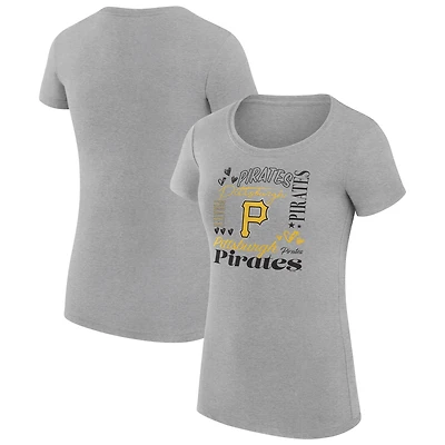 Women's G-III 4Her by Carl Banks Heather Gray Pittsburgh Pirates Super-Slim Fit Lightweight Collage Team Graphic Crew Neck T-Shirt