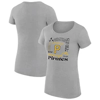 Women's G-III 4Her by Carl Banks Heather Gray Pittsburgh Pirates Super-Slim Fit Lightweight Collage Team Graphic Crew Neck T-Shirt