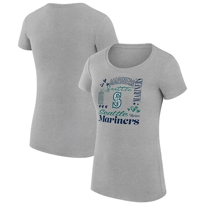 Women's G-III 4Her by Carl Banks Heather Gray Seattle Mariners Super-Slim Fit Lightweight Collage Team Graphic Crew Neck T-Shirt