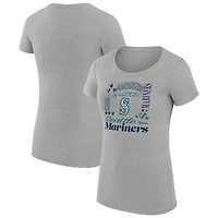 Women's G-III 4Her by Carl Banks Heather Gray Seattle Mariners Super-Slim Fit Lightweight Collage Team Graphic Crew Neck T-Shirt