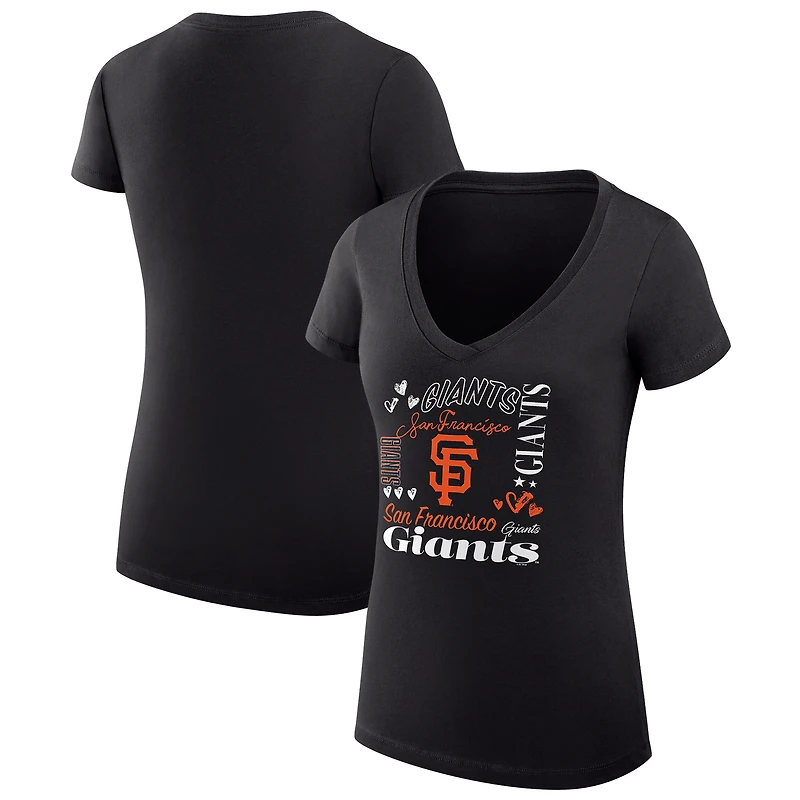 Women's G-III 4Her by Carl Banks Black San Francisco Giants Super-Slim Fit Lightweight Collage Team Graphic V-Neck T-Shirt
