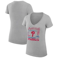 Women's G-III 4Her by Carl Banks Heather Gray Philadelphia Phillies Super-Slim Fit Lightweight Collage Team Graphic V-Neck T-Shirt