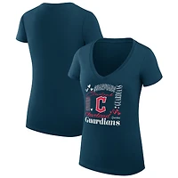 Women's G-III 4Her by Carl Banks Navy Cleveland Guardians Super-Slim Fit Lightweight Collage Team Graphic V-Neck T-Shirt