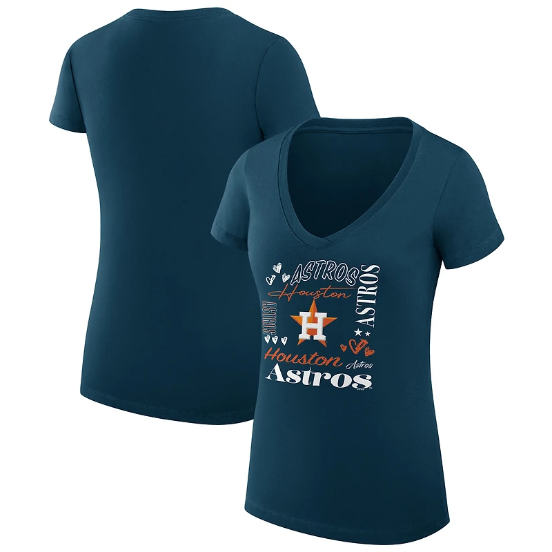 Women's G-III 4Her by Carl Banks Navy Houston Astros Super-Slim Fit Lightweight Collage Team Graphic V-Neck T-Shirt