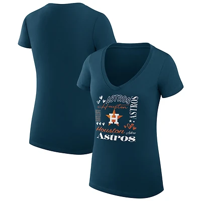 Women's G-III 4Her by Carl Banks Navy Houston Astros Super-Slim Fit Lightweight Collage Team Graphic V-Neck T-Shirt
