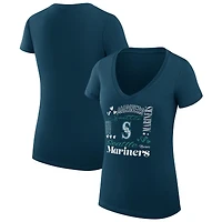 Women's G-III 4Her by Carl Banks Navy Seattle Mariners Super-Slim Fit Lightweight Collage Team Graphic V-Neck T-Shirt