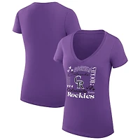 Women's G-III 4Her by Carl Banks Purple Colorado Rockies Super-Slim Fit Lightweight Collage Team Graphic V-Neck T-Shirt