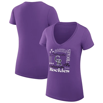 Women's G-III 4Her by Carl Banks Purple Colorado Rockies Super-Slim Fit Lightweight Collage Team Graphic V-Neck T-Shirt