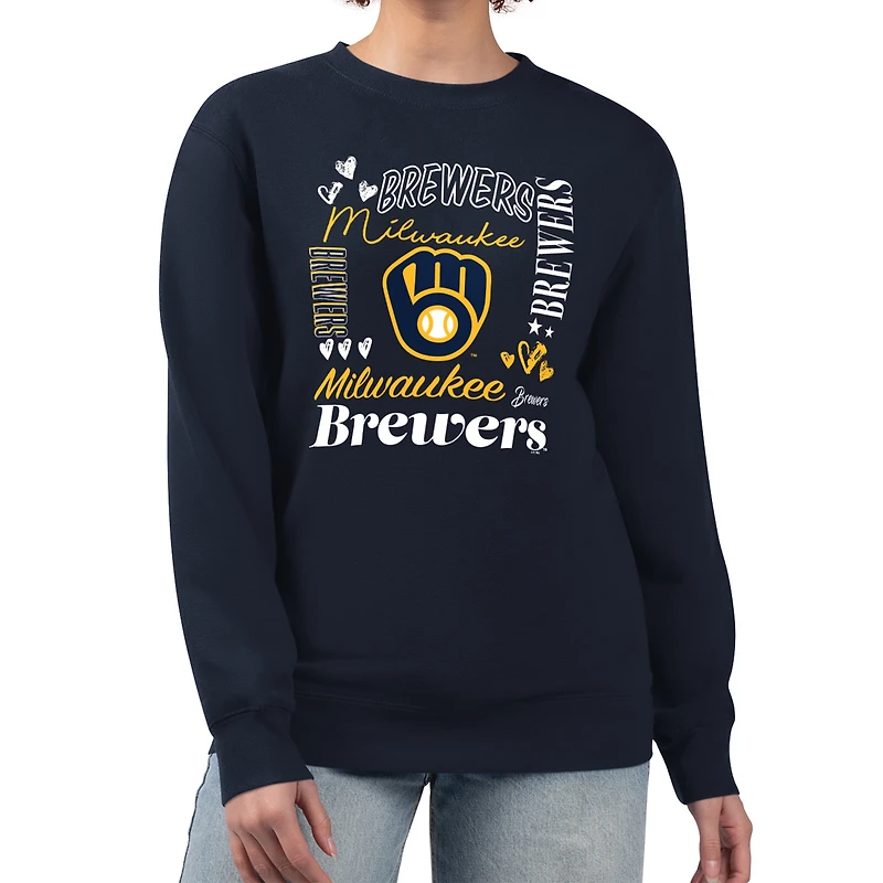 Women's G-III 4Her by Carl Banks Navy Milwaukee Brewers Collage Team Graphic Fleece Pullover Hoodie