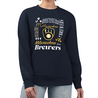 Women's G-III 4Her by Carl Banks Navy Milwaukee Brewers Collage Team Graphic Fleece Pullover Hoodie