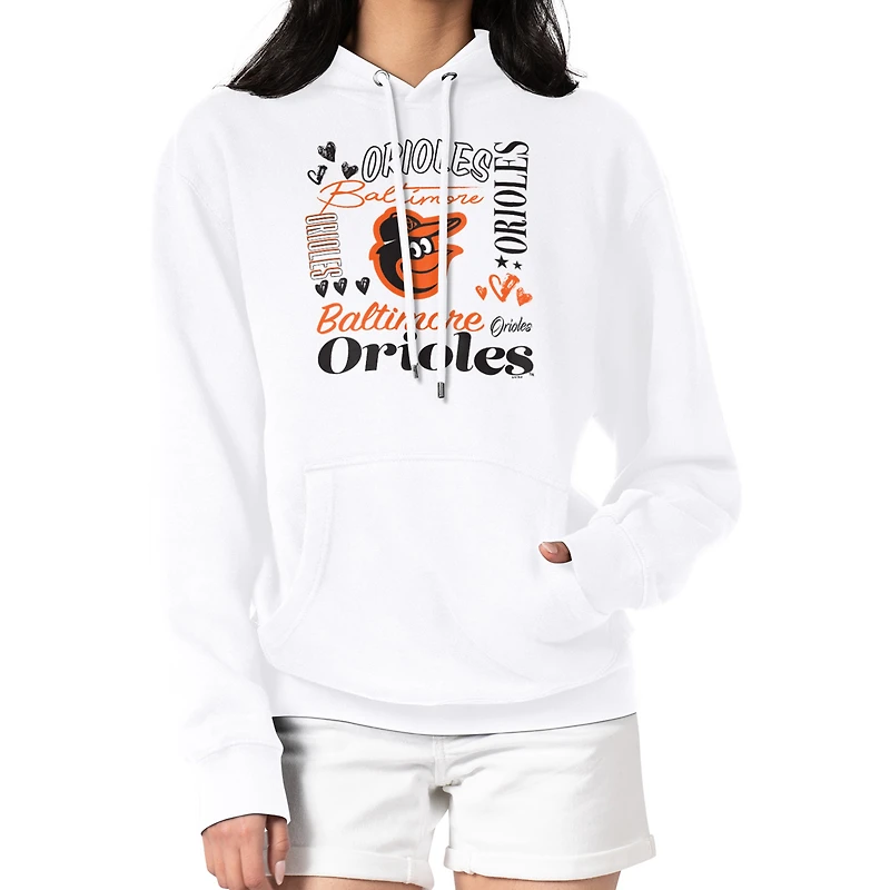 Women's G-III 4Her by Carl Banks White Baltimore Orioles Collage Team Graphic Fleece Pullover Hoodie