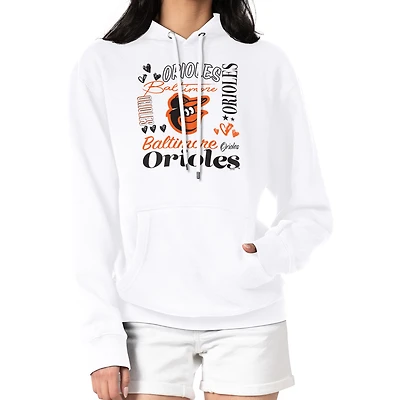 Women's G-III 4Her by Carl Banks White Baltimore Orioles Collage Team Graphic Fleece Pullover Hoodie