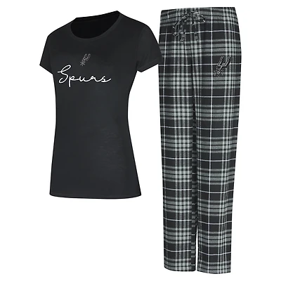Women's Concepts Sport  Black/Gray San Antonio Spurs Vector Top & Flannel Pants Sleep Set