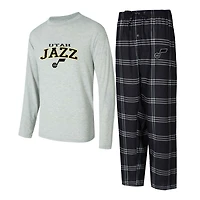 Men's Concepts Sport Black/Gray Utah Jazz Petition Long Sleeve Top and Plaid Pant Set