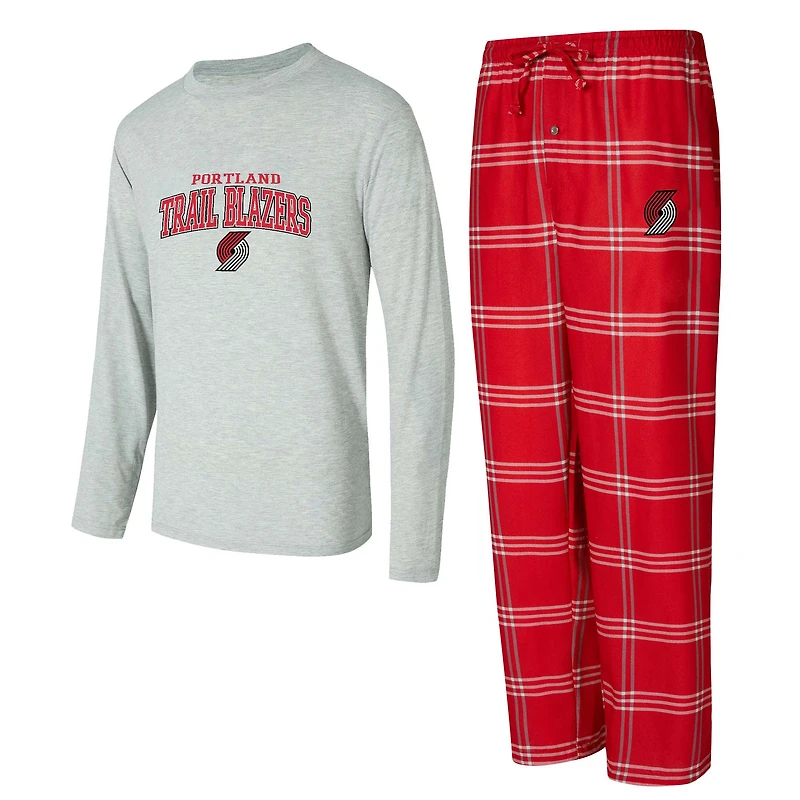 Men's Concepts Sport Red/Gray Portland Trail Blazers Petition Long Sleeve Top and Plaid Pant Set