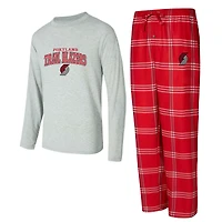 Men's Concepts Sport Red/Gray Portland Trail Blazers Petition Long Sleeve Top and Plaid Pant Set