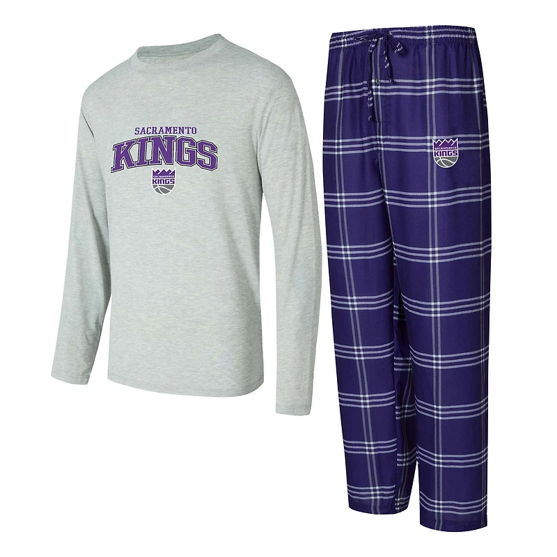 Men's Concepts Sport Purple/Gray Sacramento Kings Petition Long Sleeve Top and Plaid Pant Set