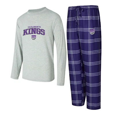 Men's Concepts Sport Purple/Gray Sacramento Kings Petition Long Sleeve Top and Plaid Pant Set