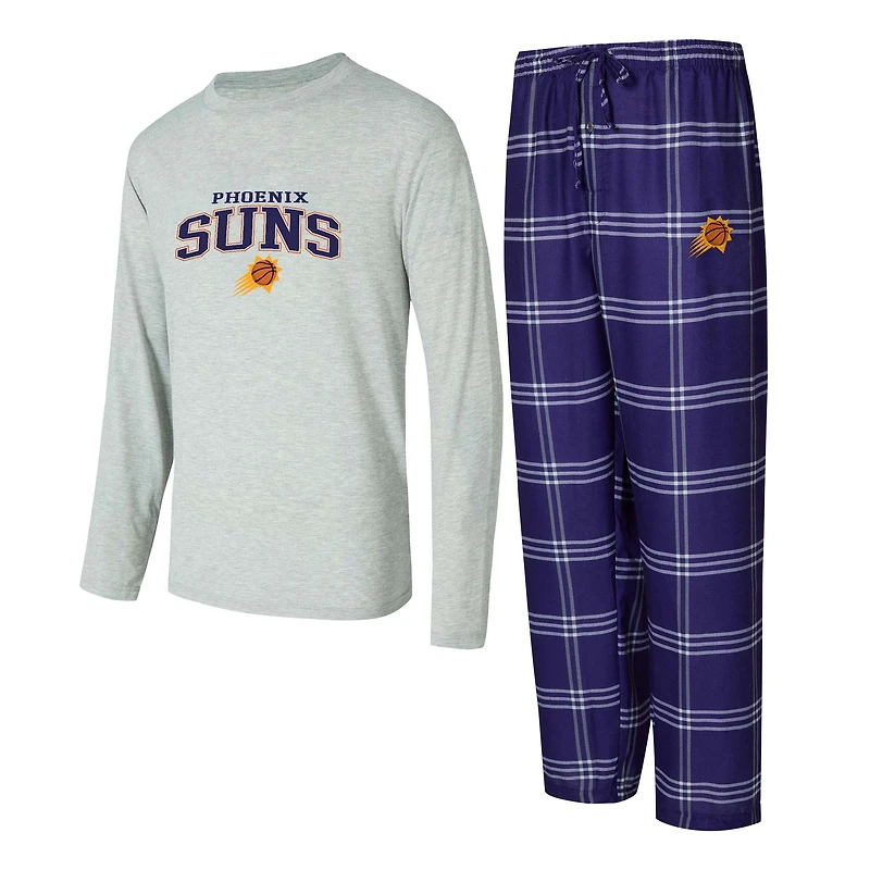 Men's Concepts Sport Purple/Gray Phoenix Suns Petition Long Sleeve Top and Plaid Pant Set