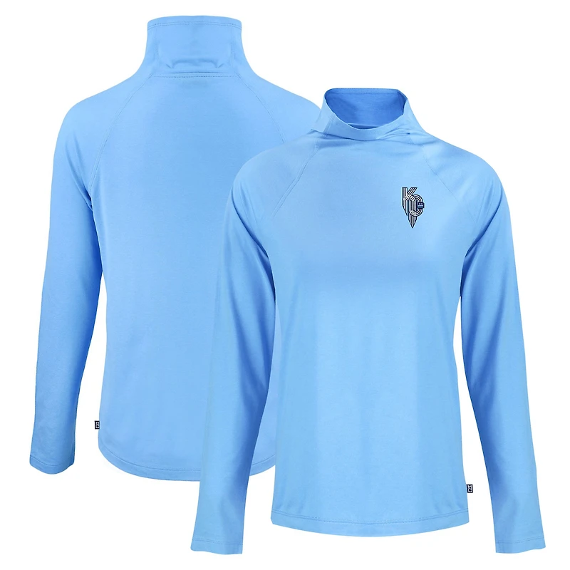 Women's Cutter & Buck Powder Blue Kansas City Royals City Connect Coastline Epic Comfort Eco Recycled Funnel Neck Raglan Pullover Top