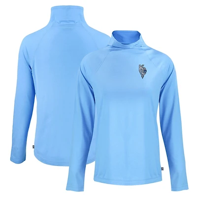 Women's Cutter & Buck Powder Blue Kansas City Royals City Connect Coastline Epic Comfort Eco Recycled Funnel Neck Raglan Pullover Top