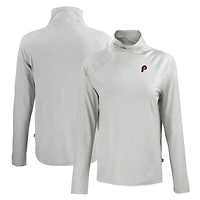 Women's Cutter & Buck Gray Philadelphia Phillies Cooperstown Collection Coastline Epic Comfort Eco Recycled Funnel Neck Raglan Pullover Top