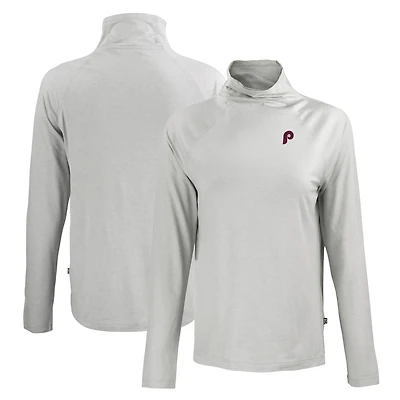 Women's Cutter & Buck Gray Philadelphia Phillies Cooperstown Collection Coastline Epic Comfort Eco Recycled Funnel Neck Raglan Pullover Top
