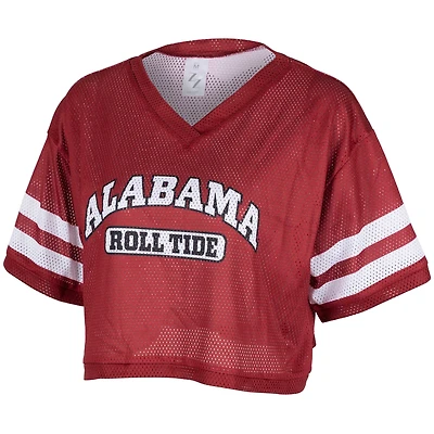 Women's ZooZatz Crimson Alabama Tide Mesh Cropped V-Neck T-Shirt