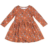Girls Toddler ZooZatz Texas Orange Longhorns Allover Print Long Sleeve Dress