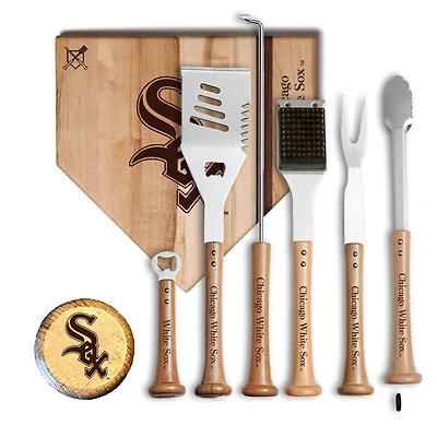 Baseball BBQ Chicago White Sox MVP 12” Cutting Board & 6-Piece BBQ Tools Grill Set