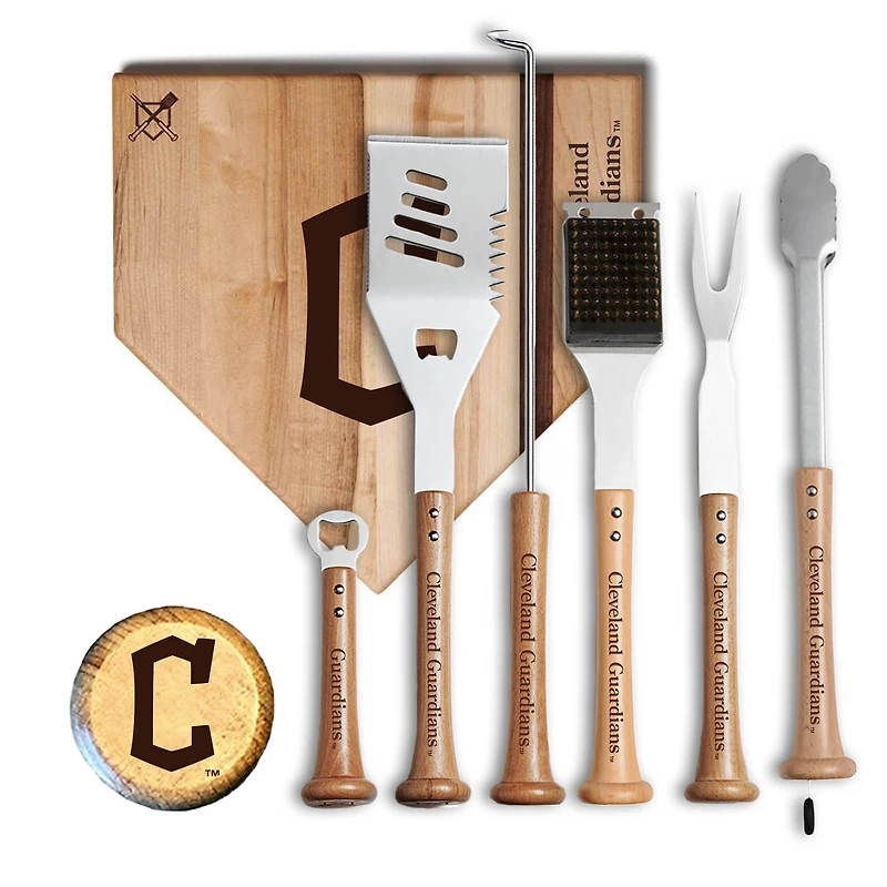 Baseball BBQ Cleveland Guardians MVP 12” Cutting Board & 6-Piece BBQ Tools Grill Set