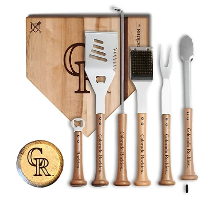 Baseball BBQ Colorado Rockies MVP 12” Cutting Board & 6-Piece BBQ Tools Grill Set