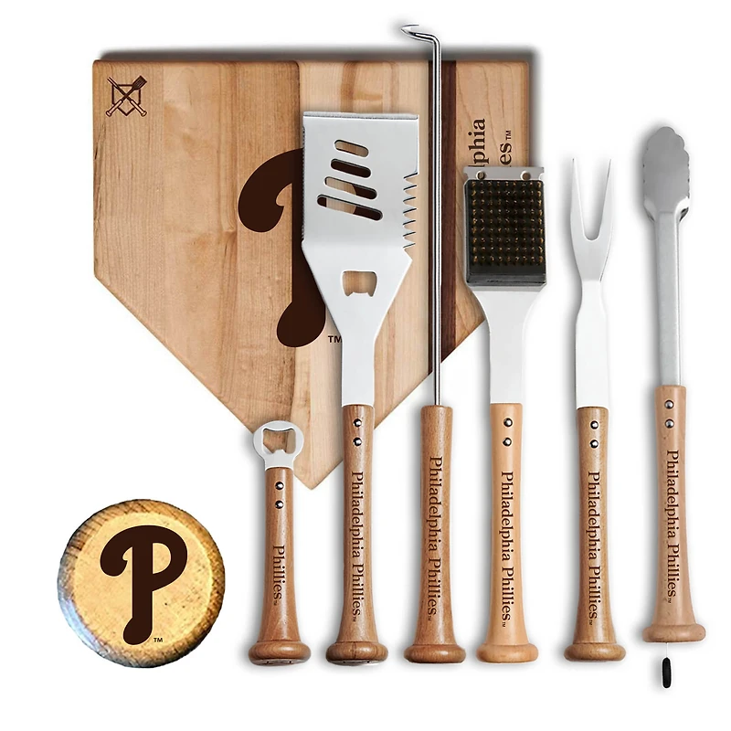 Baseball BBQ Philadelphia Phillies MVP 12” Cutting Board & 6-Piece BBQ Tools Grill Set