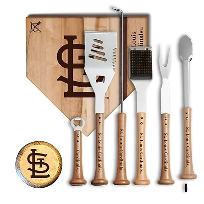 Baseball BBQ St. Louis Cardinals MVP 12” Cutting Board & 6-Piece BBQ Tools Grill Set