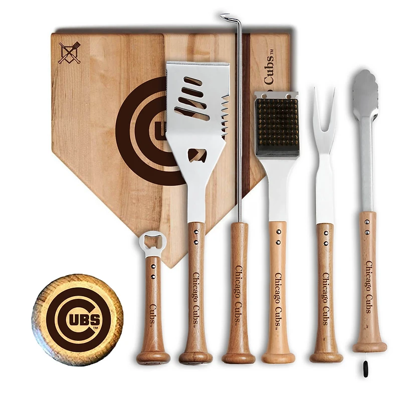Baseball BBQ Chicago Cubs MVP 12” Cutting Board & 6-Piece BBQ Tools Grill Set