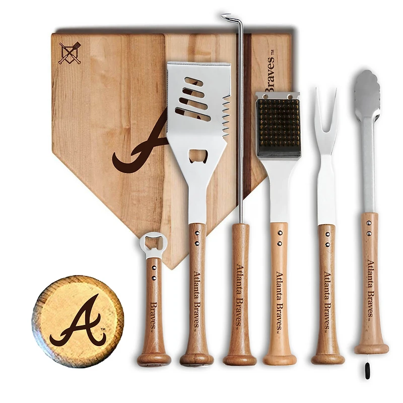 Baseball BBQ Atlanta Braves MVP 12” Cutting Board & 6-Piece BBQ Tools Grill Set