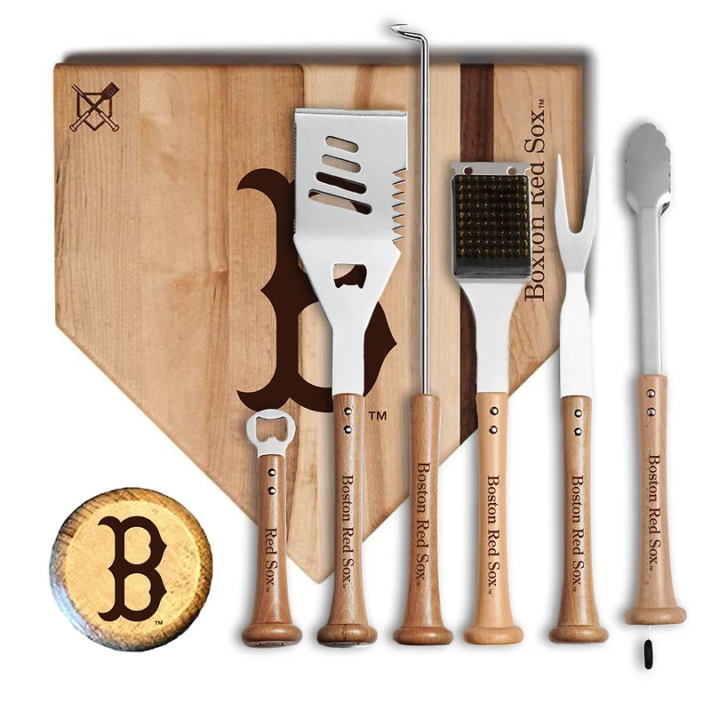 Baseball BBQ Boston Red Sox MVP 17” Cutting Board & 6-Piece BBQ Tools Grill Set