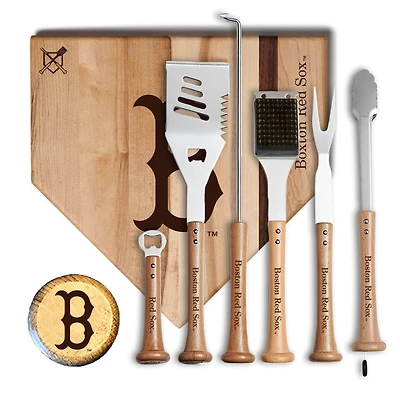 Baseball BBQ Boston Red Sox MVP 17” Cutting Board & 6-Piece BBQ Tools Grill Set