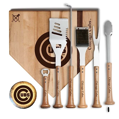 Baseball BBQ Chicago Cubs MVP 17” Cutting Board & 6-Piece BBQ Tools Grill Set