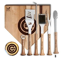 Baseball BBQ Chicago Cubs MVP 17” Cutting Board & 6-Piece BBQ Tools Grill Set