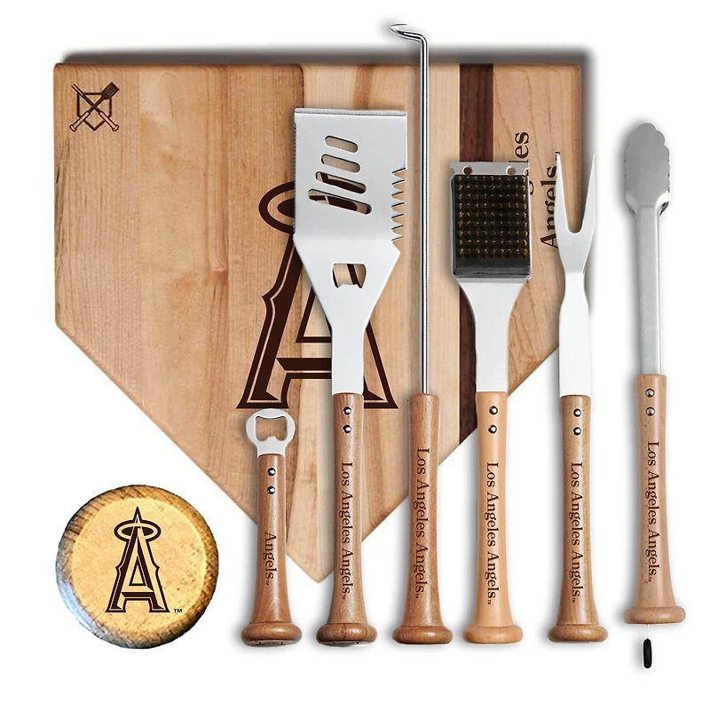 Baseball BBQ Los Angeles Angels MVP 17” Cutting Board & 6-Piece BBQ Tools Grill Set