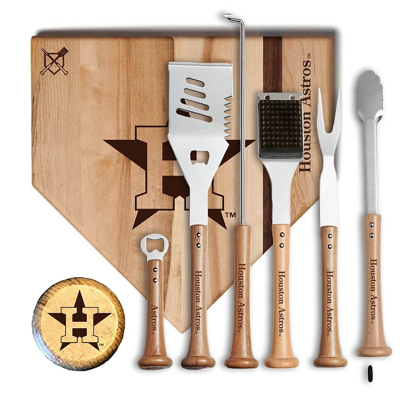 Baseball BBQ Houston Astros MVP 17” Cutting Board & 6-Piece BBQ Tools Grill Set
